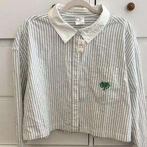 Offline Aerie Striped Button-Up Top with Green Heart Embroidery